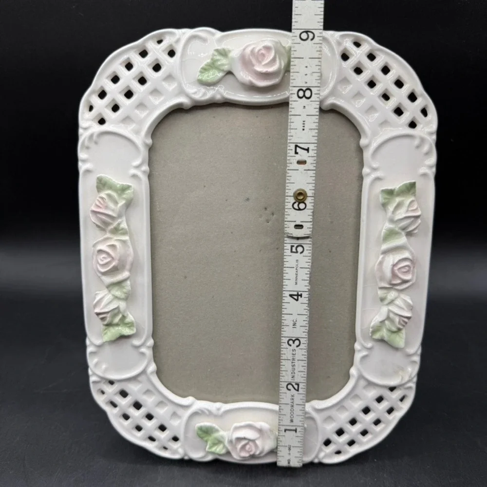 Vintage Elsa 5x7 Lattice Rose Picture Frame Home Decor White Pink Floral Cottage